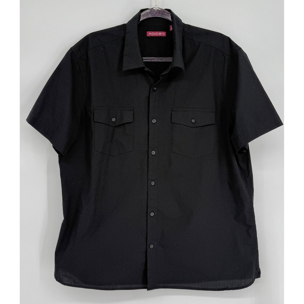 AXIST Mens Black Ribbed Short Sleeve Button Down Utility Shirt Sz XL